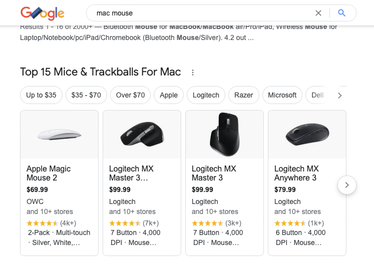 google search products suggestions