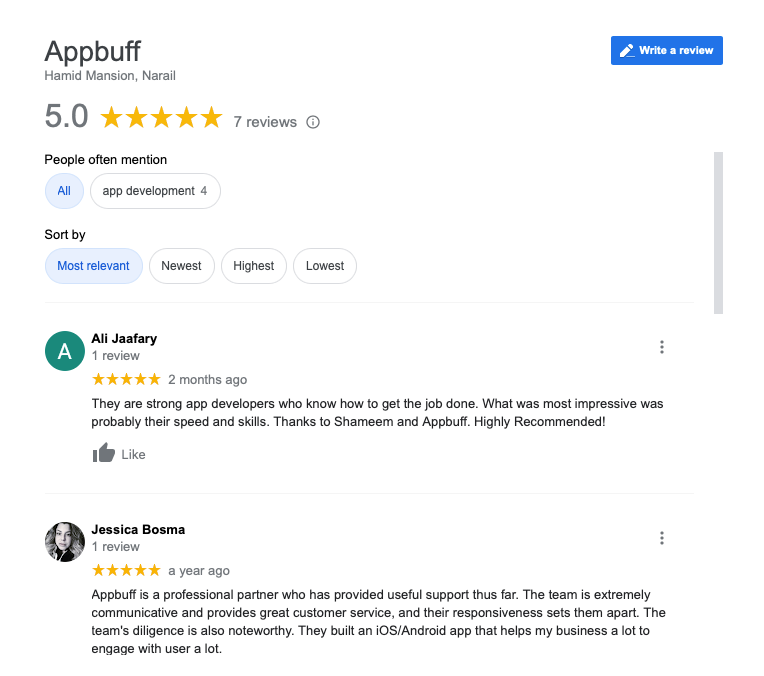 Google My Business Profile Reviews